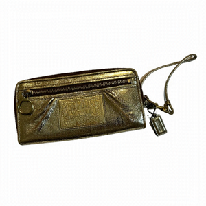 Coach Poppy Gold Metallic Crinkled Leather Wristlet Wallet